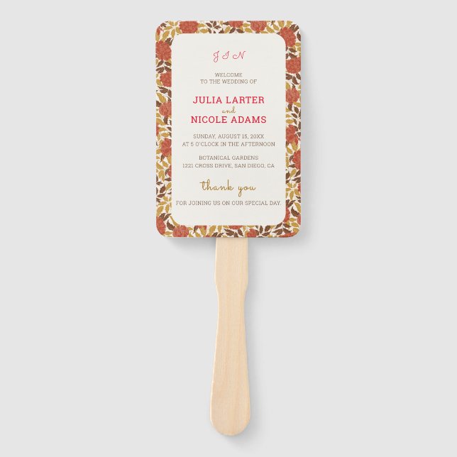 Leque Dusty Brunt Orange Peony Flowers Casamento outono (Frente)