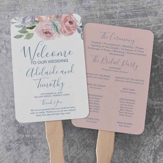 Leque Dusty Rose Florals Wedding Program (Criador carregado)