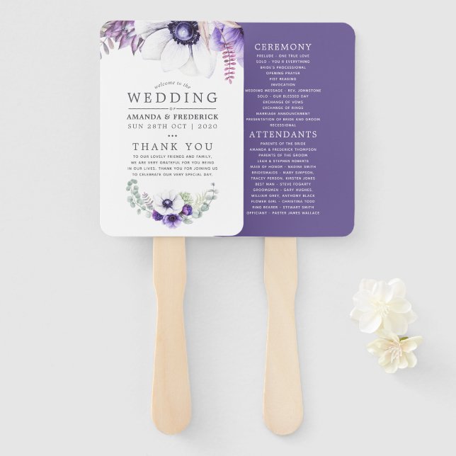 Leque Dusty Violet Wedding Watercolor Floral (Frente e Verso)
