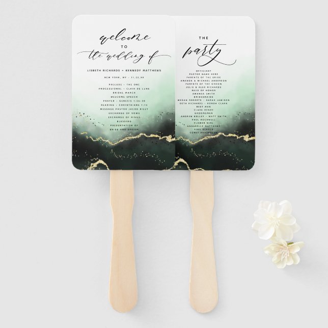 Leque Eethal Mist Ombre Green Ceremony Program (Frente e Verso)
