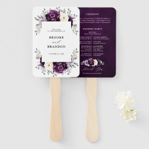 Leque EggPlant Purple Plum Ivory White Weding Program H
