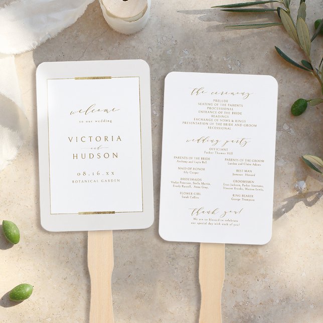 Leque Elegance Simple Modern Weding programado (Framed Elegance Simple Modern Wedding program Hand Fan)