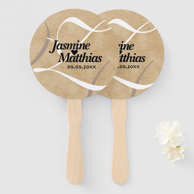 Leque Elegância Rústica Monograma em Lona de Sacaria Vin (Frente e Verso)