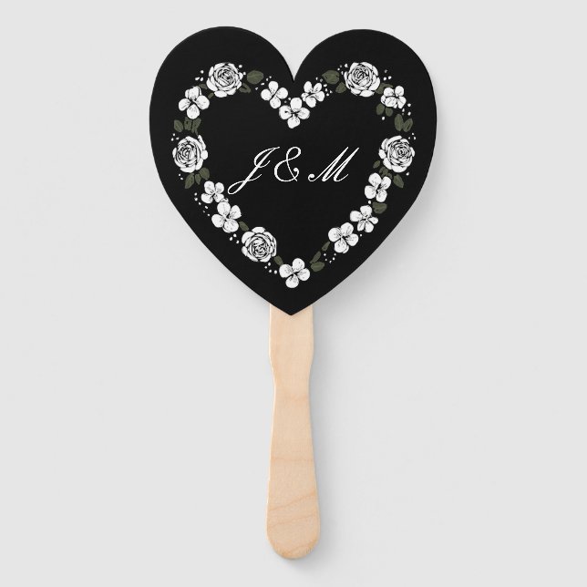 Leque Elegant Black and White Script Wedding Fan (Frente)