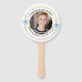 Leque Elegant Blue & Gold Floral Memorial Photo