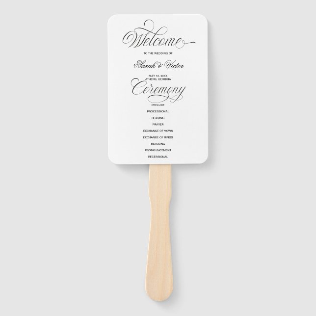 Leque Elegant Calligraphy Wedding Program Hand Fan (Frente)