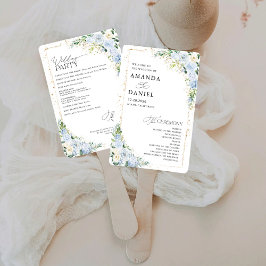 Leque Elegant Dusty Blue Wedding Program 