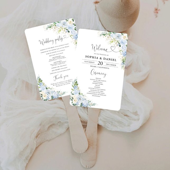 Leque Elegant Dusty Blue Wedding Program  (Criador carregado)