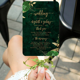 Leque Elegant Emerald Green Floral Agate Wedding Program