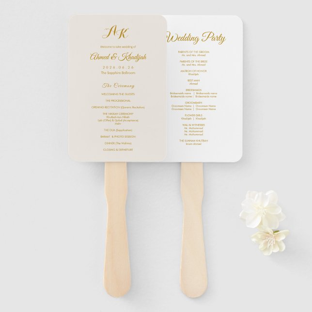 Leque Elegant Minimalist Modern Islamic Wedding Program (Frente e Verso)