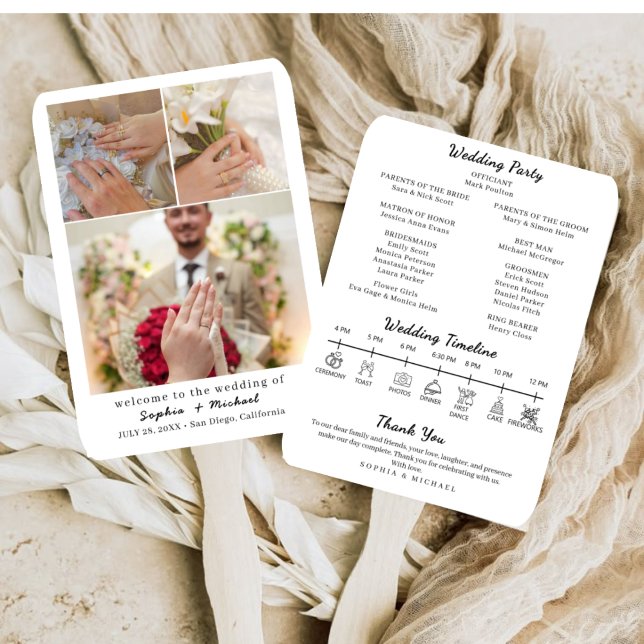 Leque Elegant Photo Collage Wedding Program Fan Template (Criador carregado)
