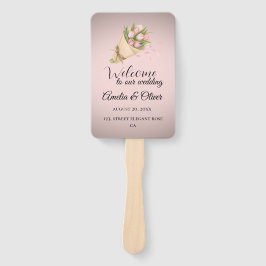 Leque Elegant Pink Tulips Bouquet wedding program 