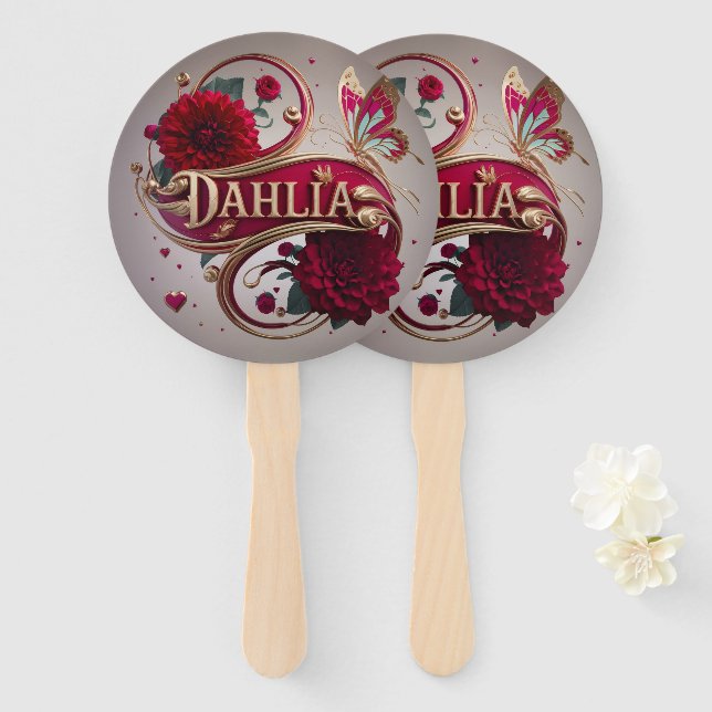 Leque Elegant Red Dahlia Flower Art (Frente e Verso)