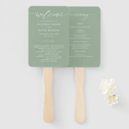 Leque Elegant Sage Green Wedeceremony Program