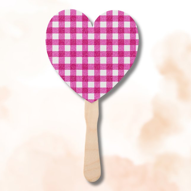 Leque Elegant Valentine Pink Glitter Tartan on White (Criador carregado)