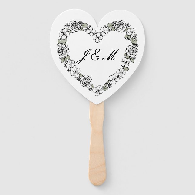 Leque Elegant White and Black Script Wedding Fan (Frente)