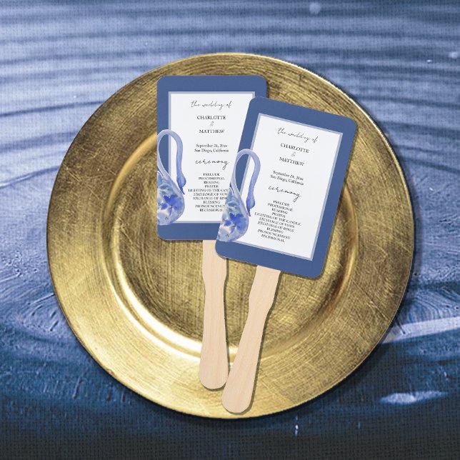 Leque Elegante Belo Blue Boho Swan Watercolor (Criador carregado)