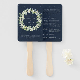 Leque Elegante Casamento de Inverno em Azul Naval e Snow