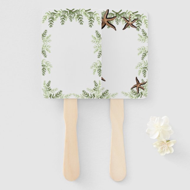 Leque Elegante Eucalyptus e fã de Casamento de Starfish (Frente e Verso)