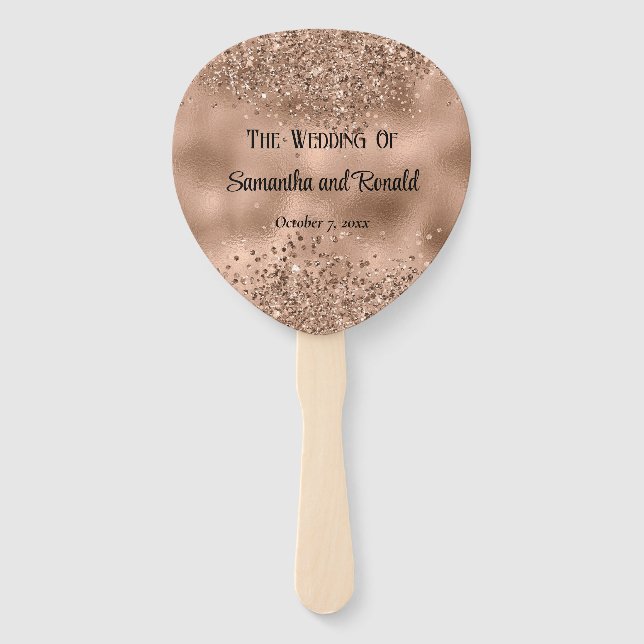 Leque Elegante Faux Rosa Dourada Glitter e Foil Wedes (Frente)