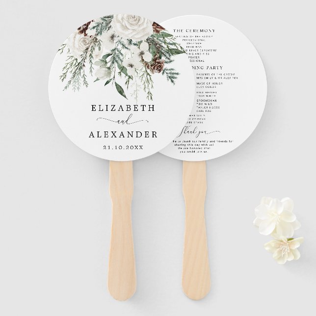 Leque Elegante festivo inverno evergreen programa de cas (Frente e Verso)