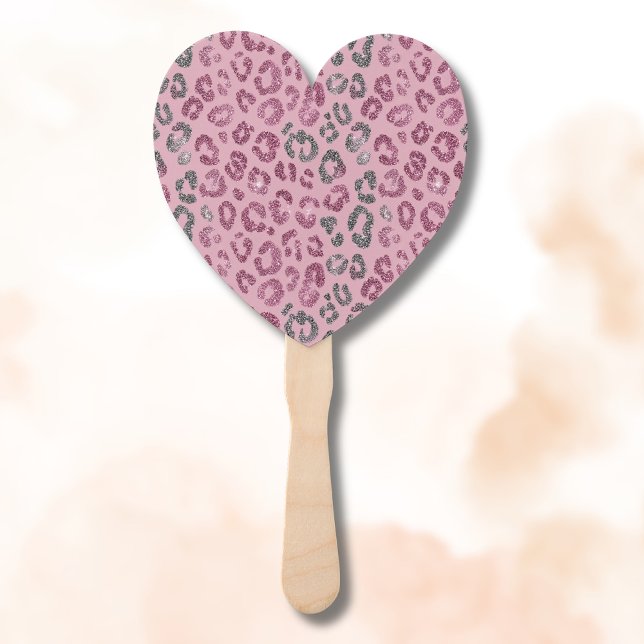 Leque Elegante Glitter Leopardo Rosa Prata em Dourado Ro (Criador carregado)