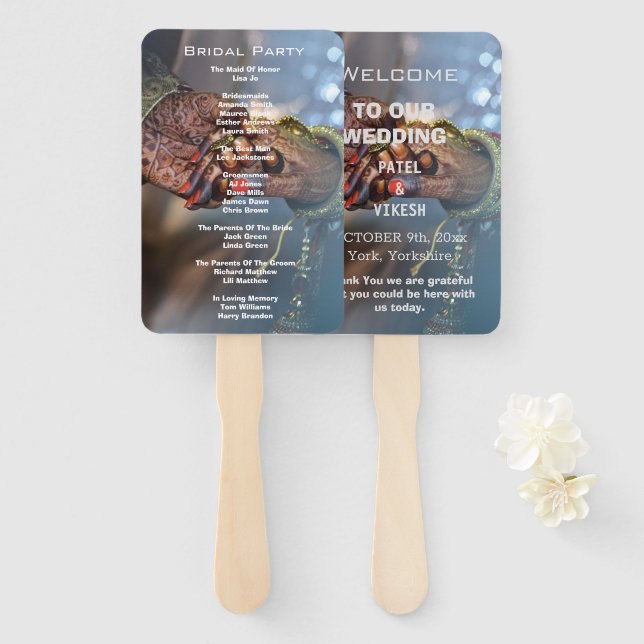 Leque Elegante Henna Indian Wedding Program (Frente e Verso)