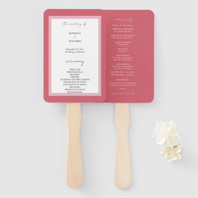 Leque Elegante Minimalista Rosa Profundo (Frente e Verso)