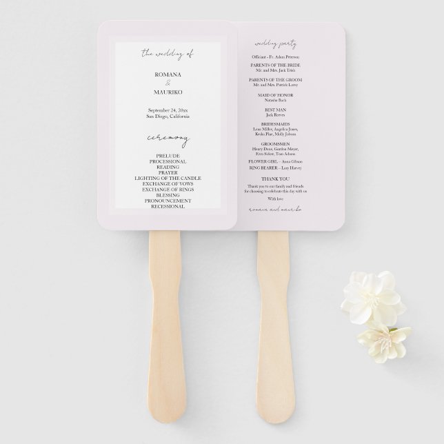 Leque Elegante Negro e Lilac Minimalista (Frente e Verso)