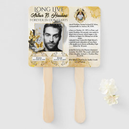 Leque Elegante Preto e Dourado 2 Fotos Funeral/Memorial