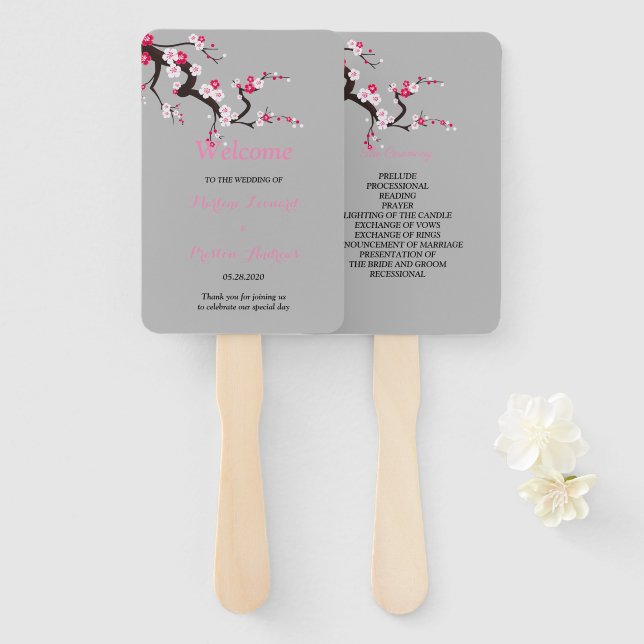 Leque Elegante Programa de Casamento Floral Rosa Flor de (Frente e Verso)