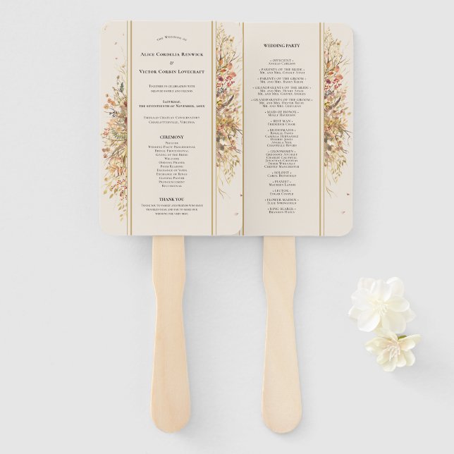 Leque Elegante Programa Rustic Fall Beige Wedding (Frente e Verso)