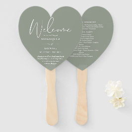 Leque Elegante Sage Green Wedding Program Heart