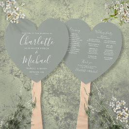 Leque Elegante Script Sage Green Wedding Program Heart