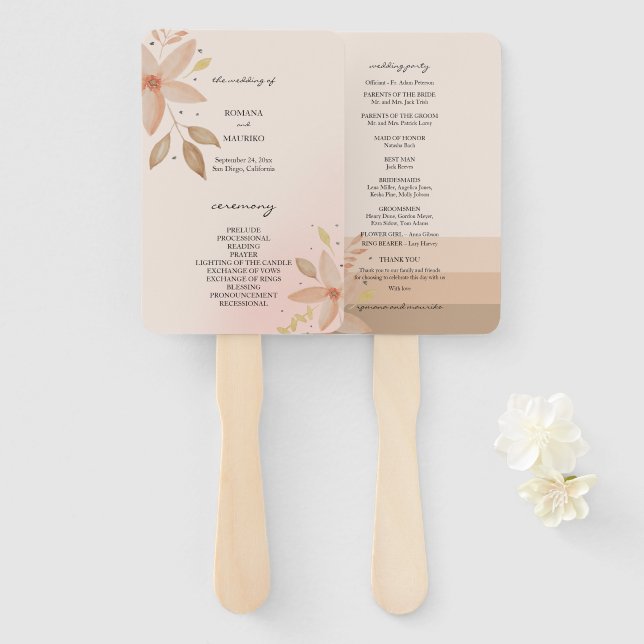 Leque Elegante Terracotta Blush Watercolor Art (Frente e Verso)