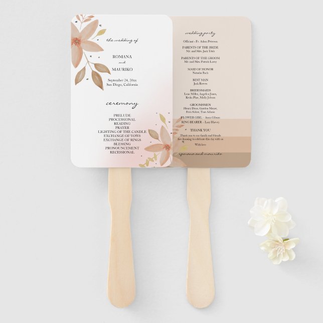 Leque Elegante Terracotta Blush Watercolor Art (Frente e Verso)