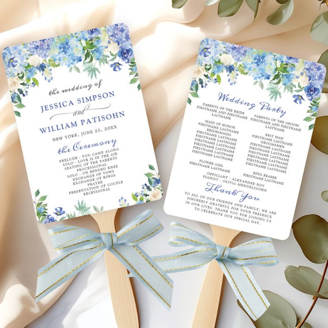 Leque Elegante Watercolor Blue Hydrangea Wedment Program (Criador carregado)