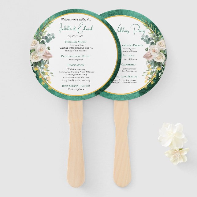 Leque Elegantes Rosas Brancas Cerimônia de Casamento Ver (Frente e Verso)