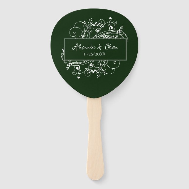 Leque Emerald Green Flourish Weding Favor Hand Fan (Frente)