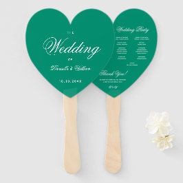 Leque Emerald Green Heart Elegant Script Wedding Program