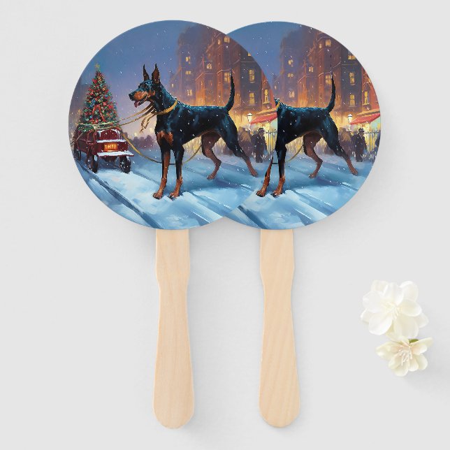 Leque Época Festiva de Natal do Doberman (Frente e Verso)