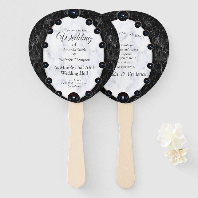 Leque Esferas de Mármore Branco e Preto Opulentas (Frente e Verso)