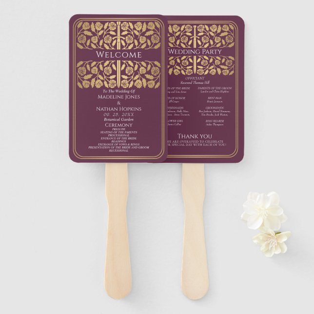 Leque Espada Dourada Medieval Malva Programa Casamento R (Frente e Verso)