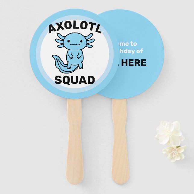 Leque Esquadrão engraçado e fofo de Axolote para festa e (Frente e Verso)