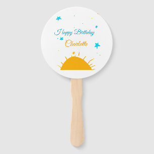 Leque Estrela azul-amarela feliz aniversário adicione te