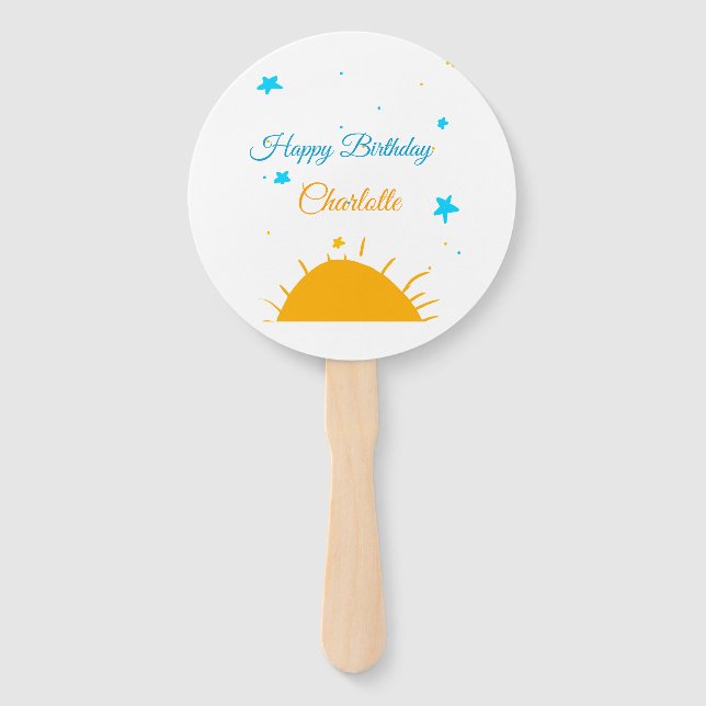 Leque Estrela azul-amarela feliz aniversário adicione te (Frente)