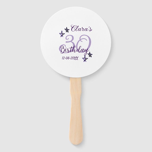 Leque Estrelas brilhantes roxas retro moderno aniversári (Frente)