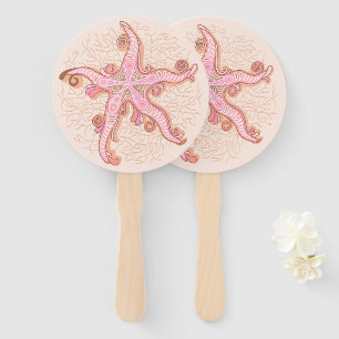 Leque Estrelas-do-mar e Coral Padrão Pastel Rosa
