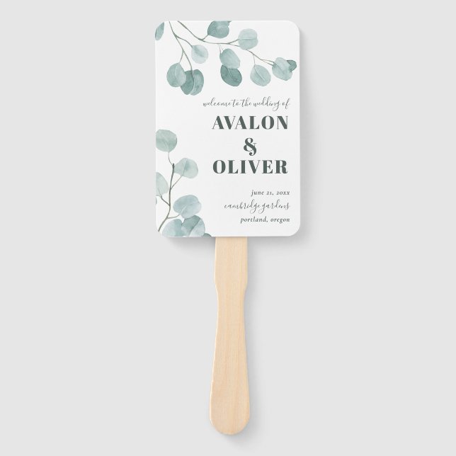 Leque Eucalyptus, Dólar prateado, Obrigado Casamento (Frente)