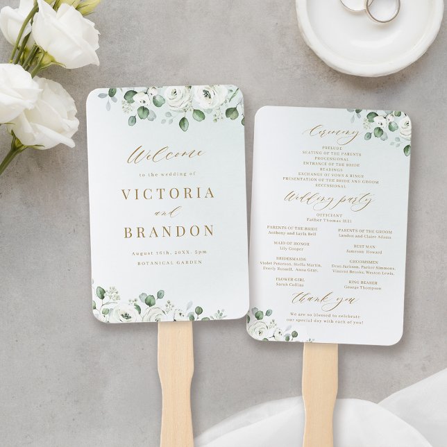Leque Eucalyptus Greenery programas de casamento florais (Eucalyptus Greenery floral rustic wedding programs Hand Fan)